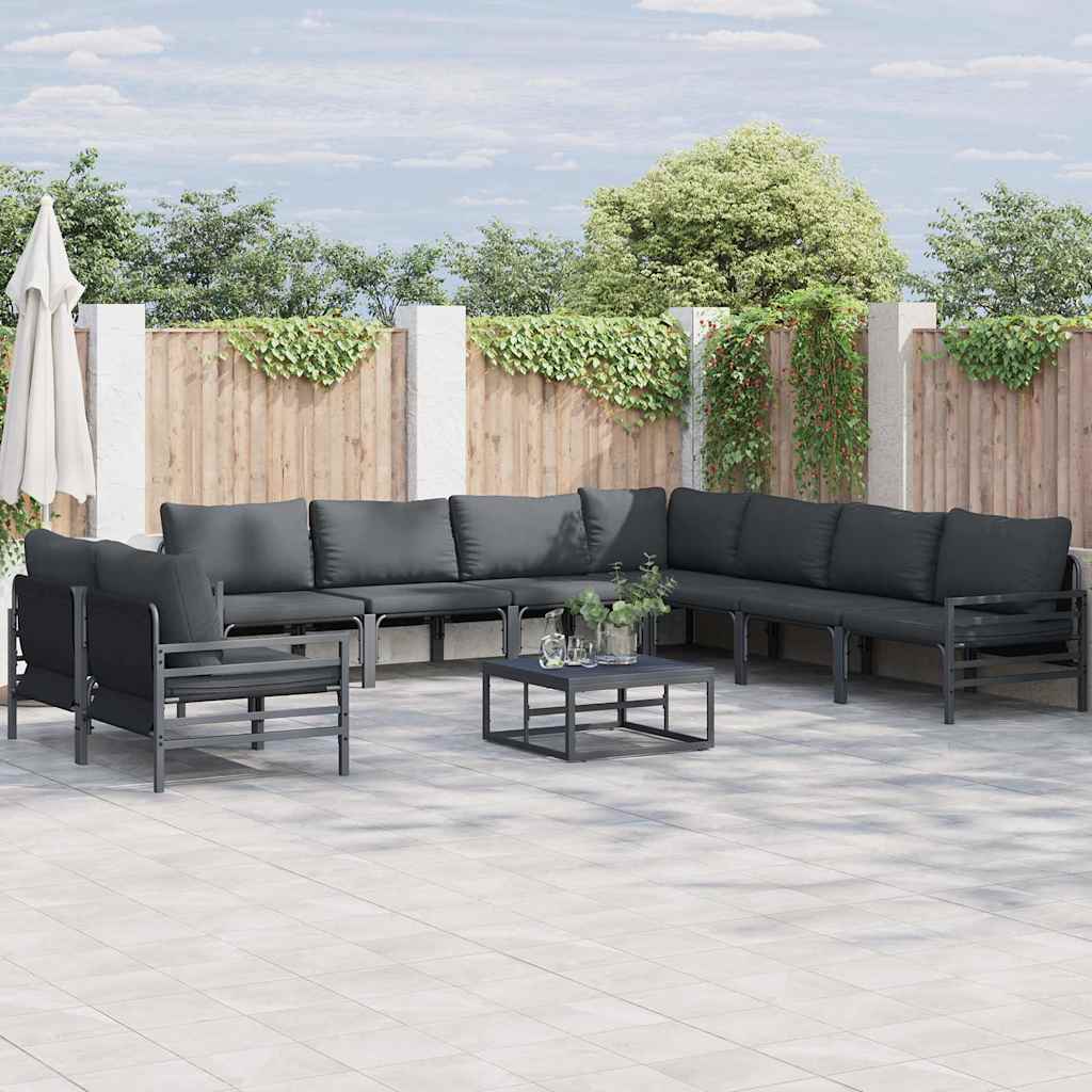 Conjunto de sofás de jardín con cojín 9 pcs Negro Acero