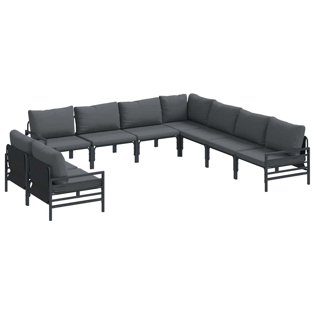 Conjunto de sofás de jardín con cojín 9 pcs Negro Acero
