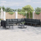 Conjunto de sofás de jardín con cojín 10 pcs Negro Acero