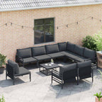 Conjunto de sofás de jardín con cojín 10 pcs Negro Acero