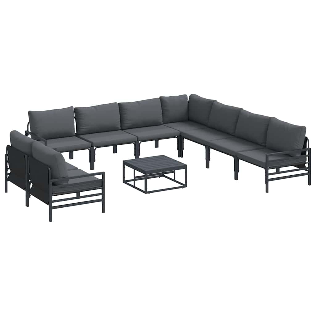 Conjunto de sofás de jardín con cojín 10 pcs Negro Acero