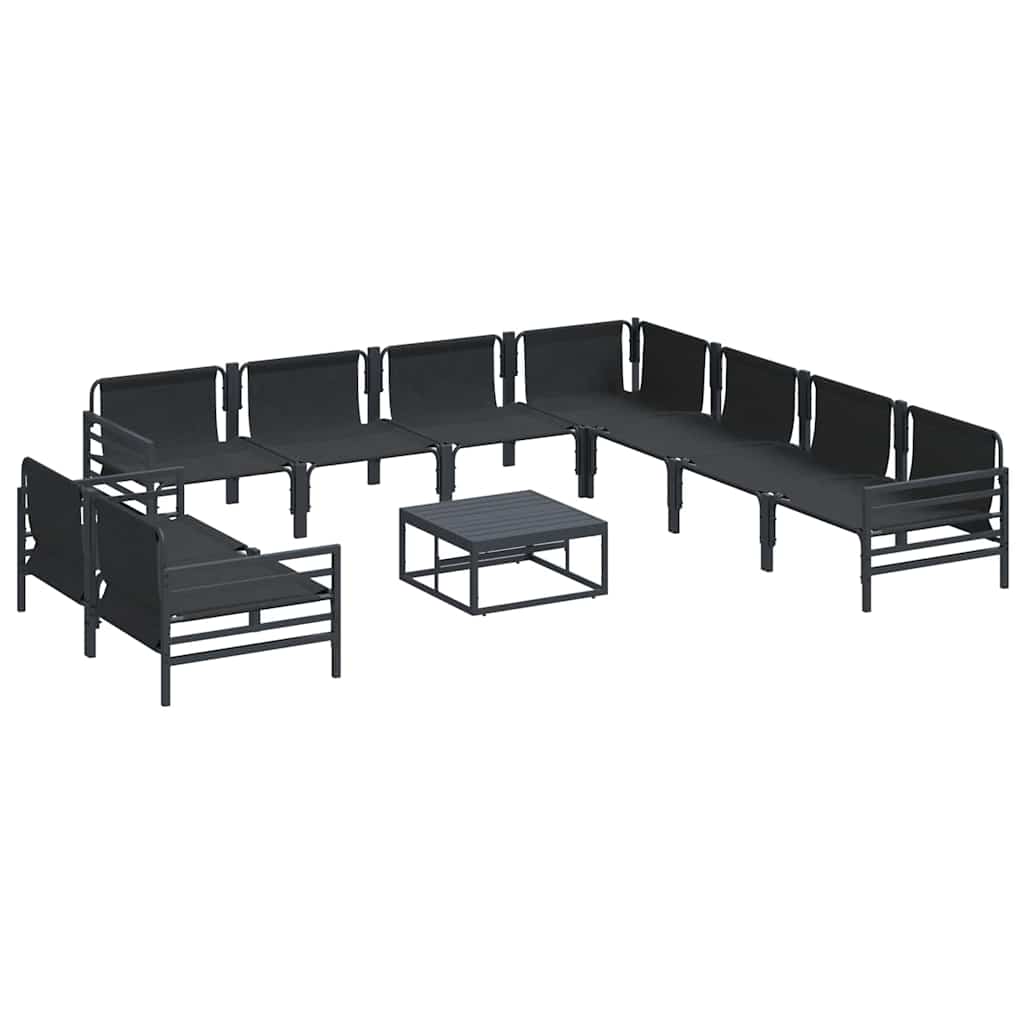 Conjunto de sofás de jardín con cojín 10 pcs Negro Acero