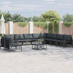 Conjunto de sofás de jardín con cojín 10 pcs Negro Acero