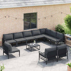 Conjunto de sofás de jardín con cojín 10 pcs Negro Acero
