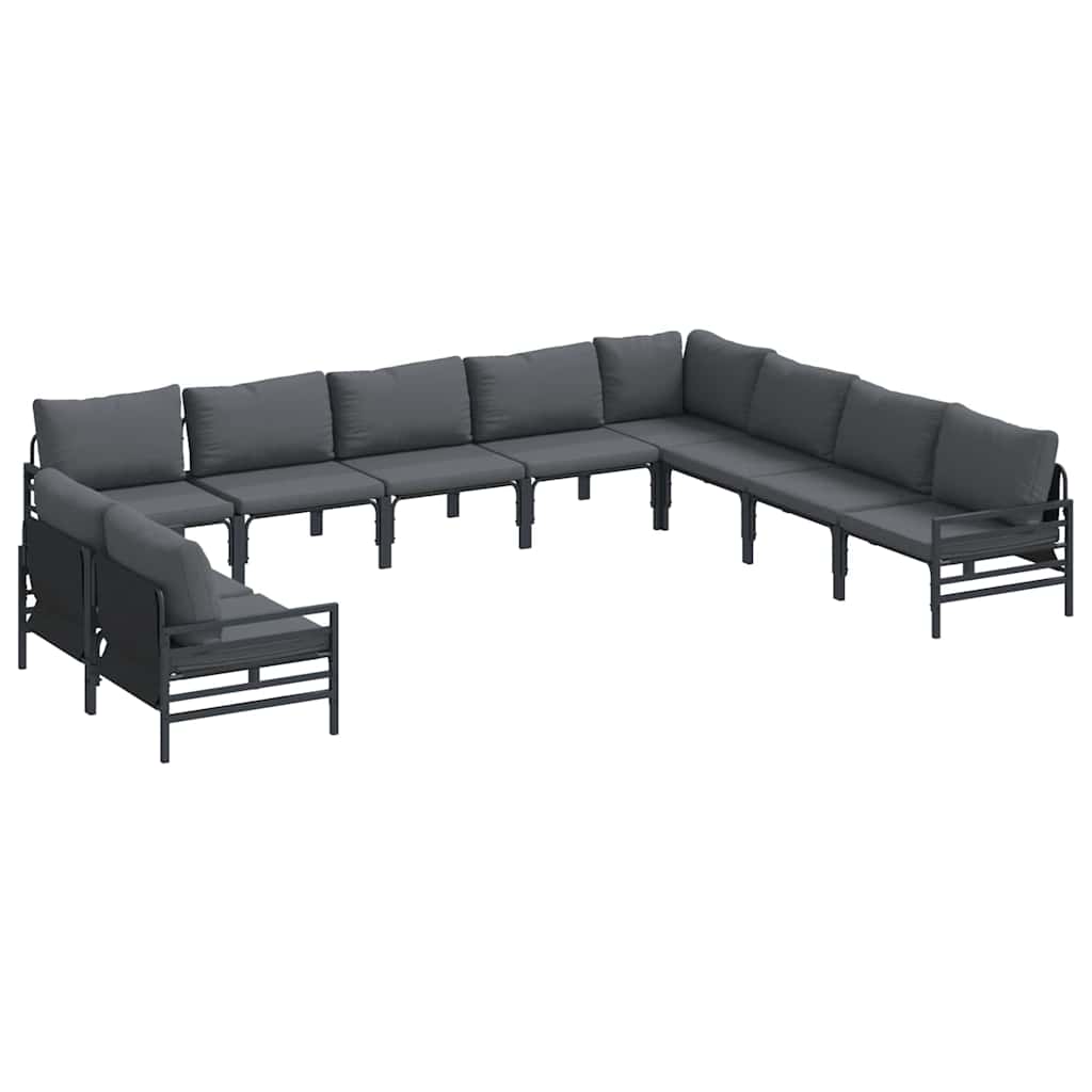 Conjunto de sofás de jardín con cojín 10 pcs Negro Acero