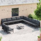 Conjunto de sofás de jardín con cojín 11 pcs Negro Acero
