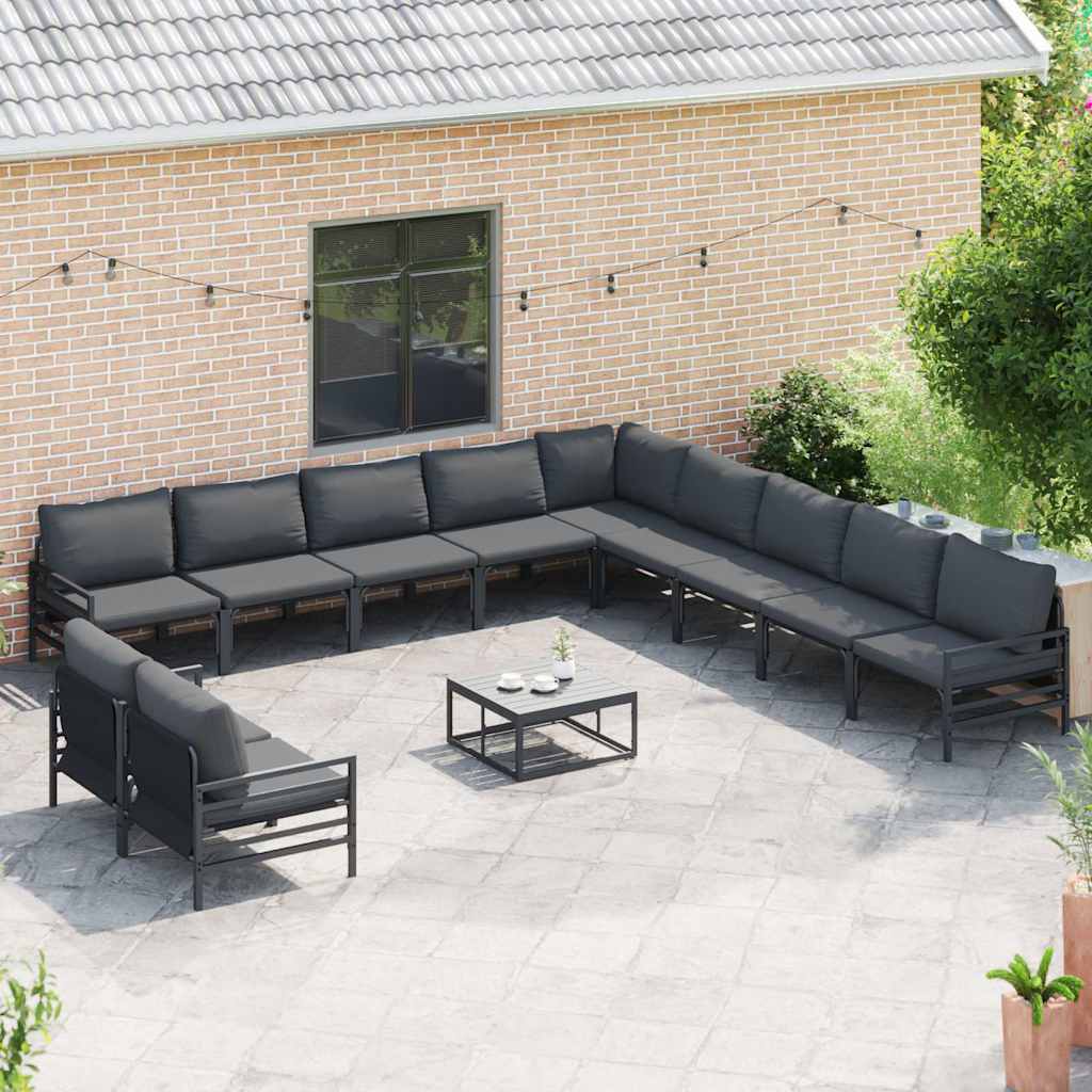 Conjunto de sofás de jardín con cojín 11 pcs Negro Acero