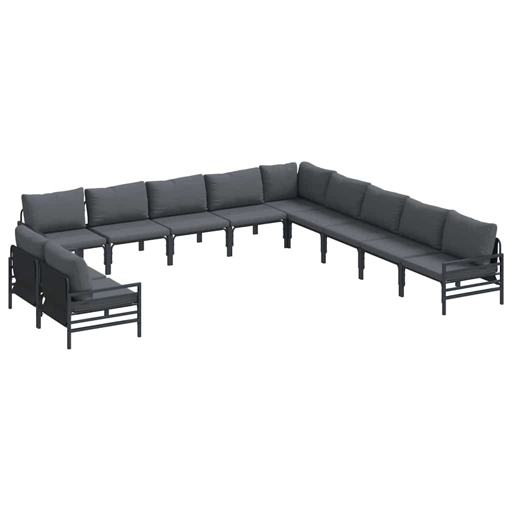 Conjunto de sofás de jardín con cojín 11 pcs Negro Acero