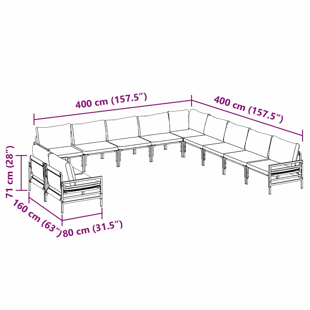 Conjunto de sofás de jardín con cojín 11 pcs Negro Acero