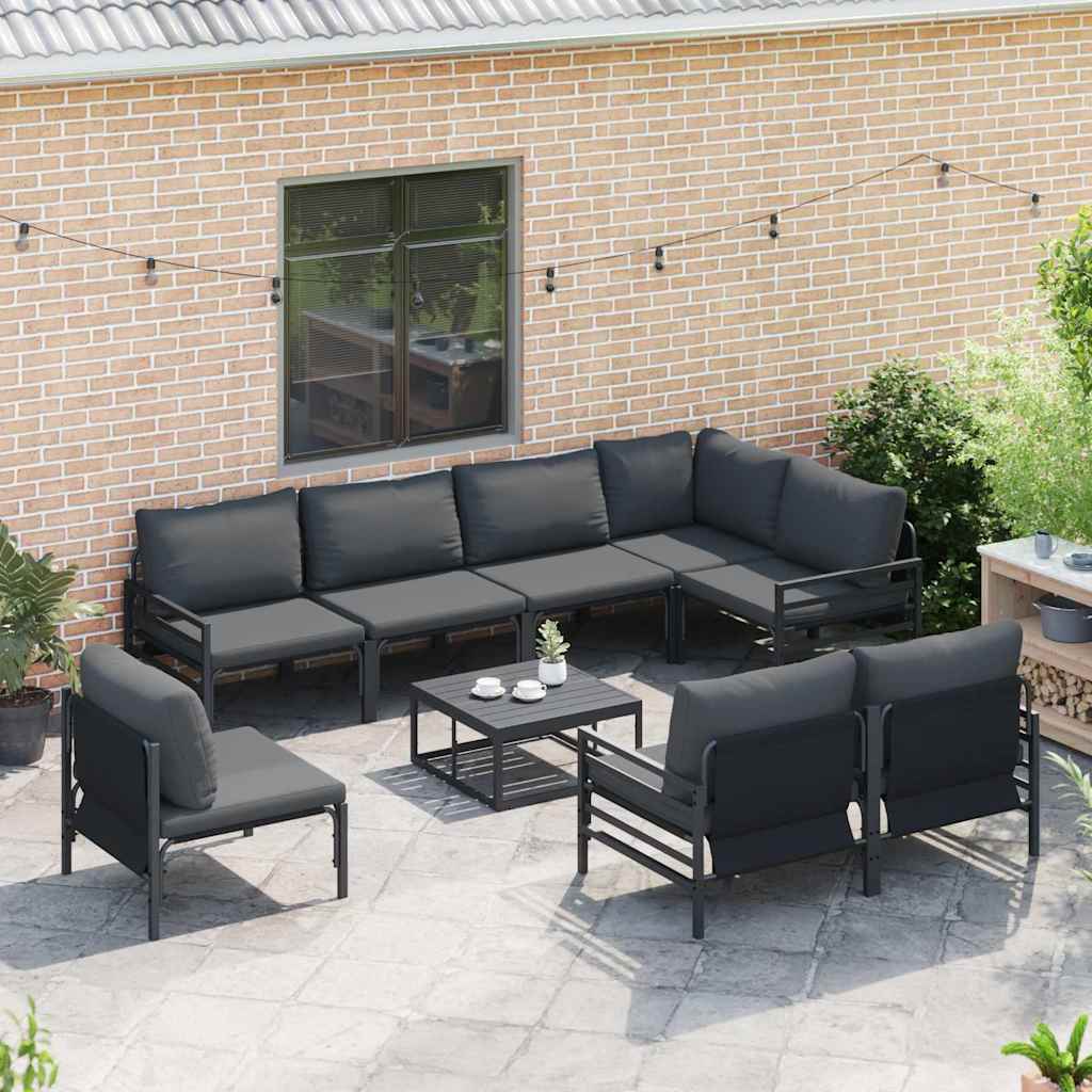 Conjunto de sofás de jardín con cojín 8 pcs Negro Acero