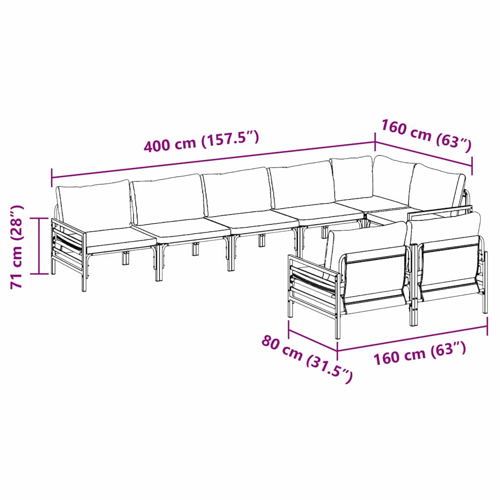 Conjunto de sofás de jardín con cojín 8 pcs Negro Acero