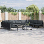 Conjunto de sofás de jardín con cojín 9 pcs Negro Acero