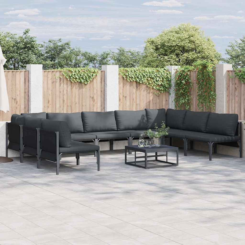 Conjunto de sofás de jardín con cojín 9 pcs Negro Acero