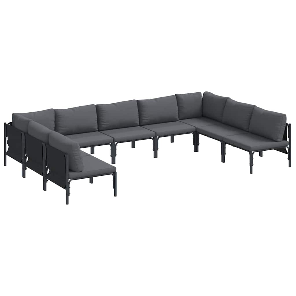 Conjunto de sofás de jardín con cojín 9 pcs Negro Acero