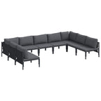 Conjunto de sofás de jardín con cojín 9 pcs Negro Acero