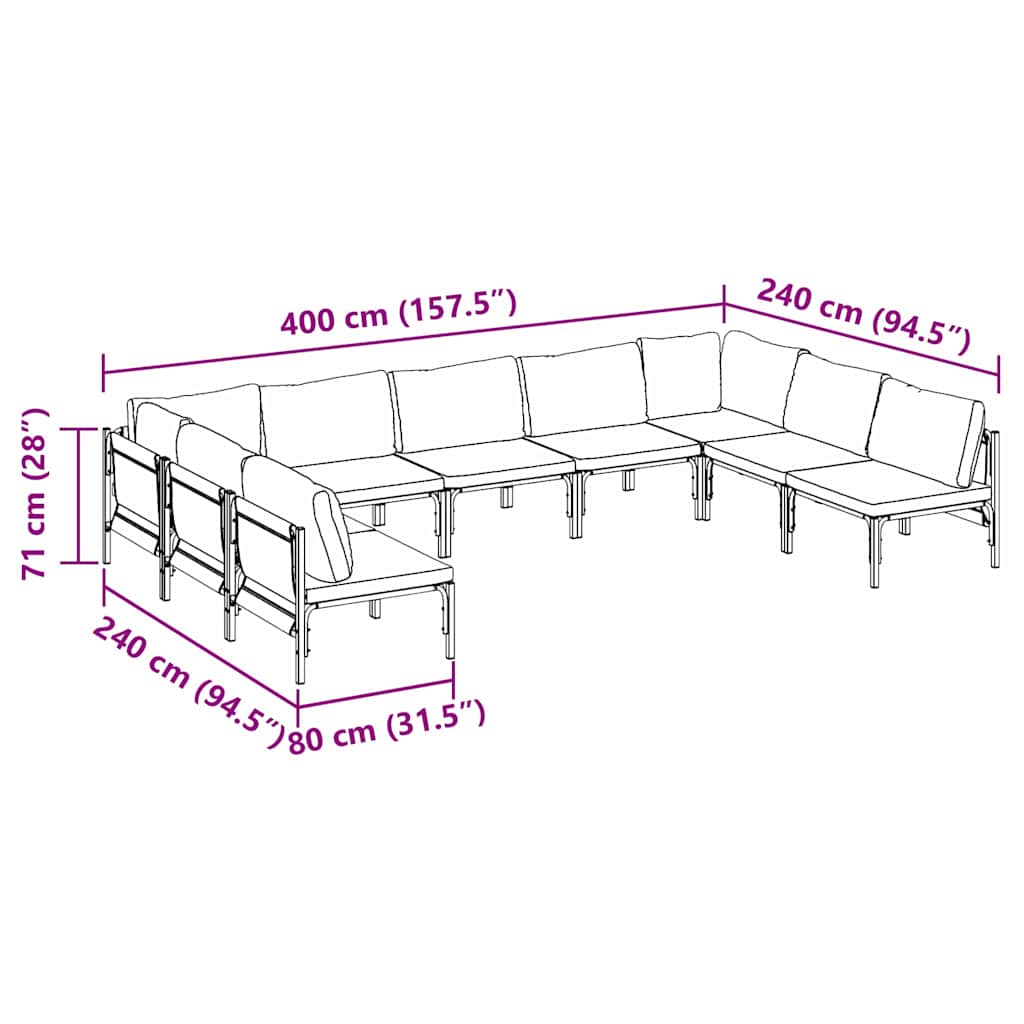 Conjunto de sofás de jardín con cojín 9 pcs Negro Acero