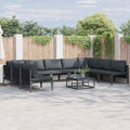 Conjunto de sofás de jardín con cojín 10 pcs Negro Acero