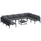 Conjunto de sofás de jardín con cojín 10 pcs Negro Acero