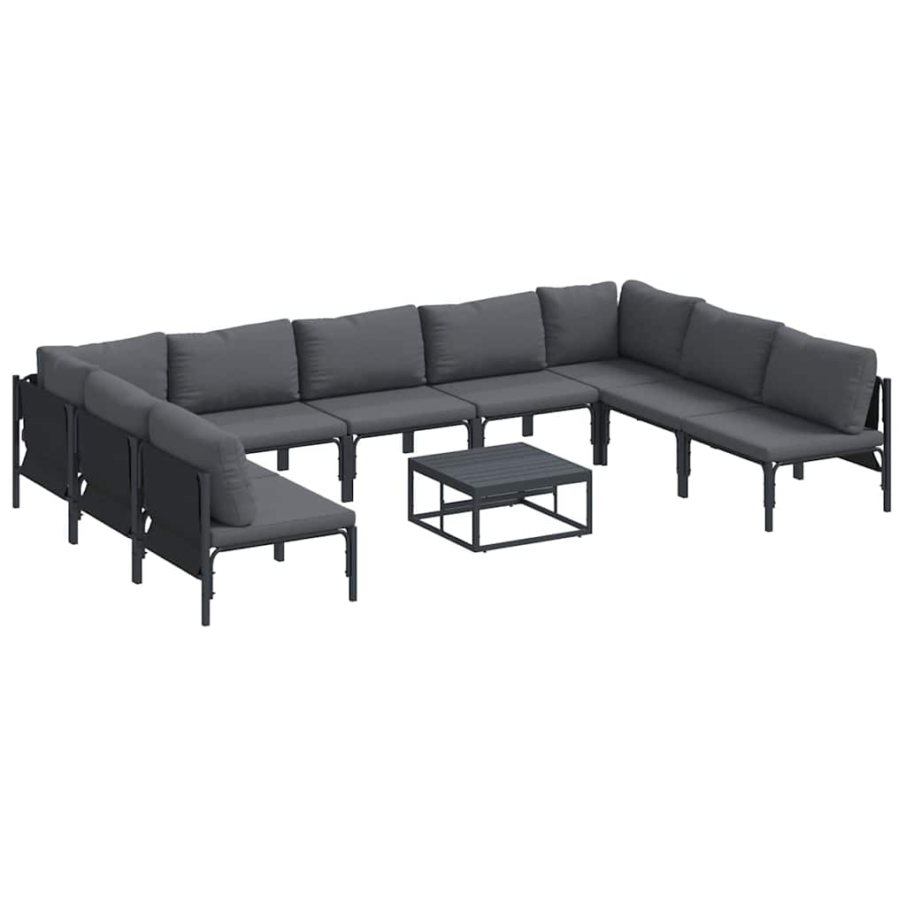 Conjunto de sofás de jardín con cojín 10 pcs Negro Acero
