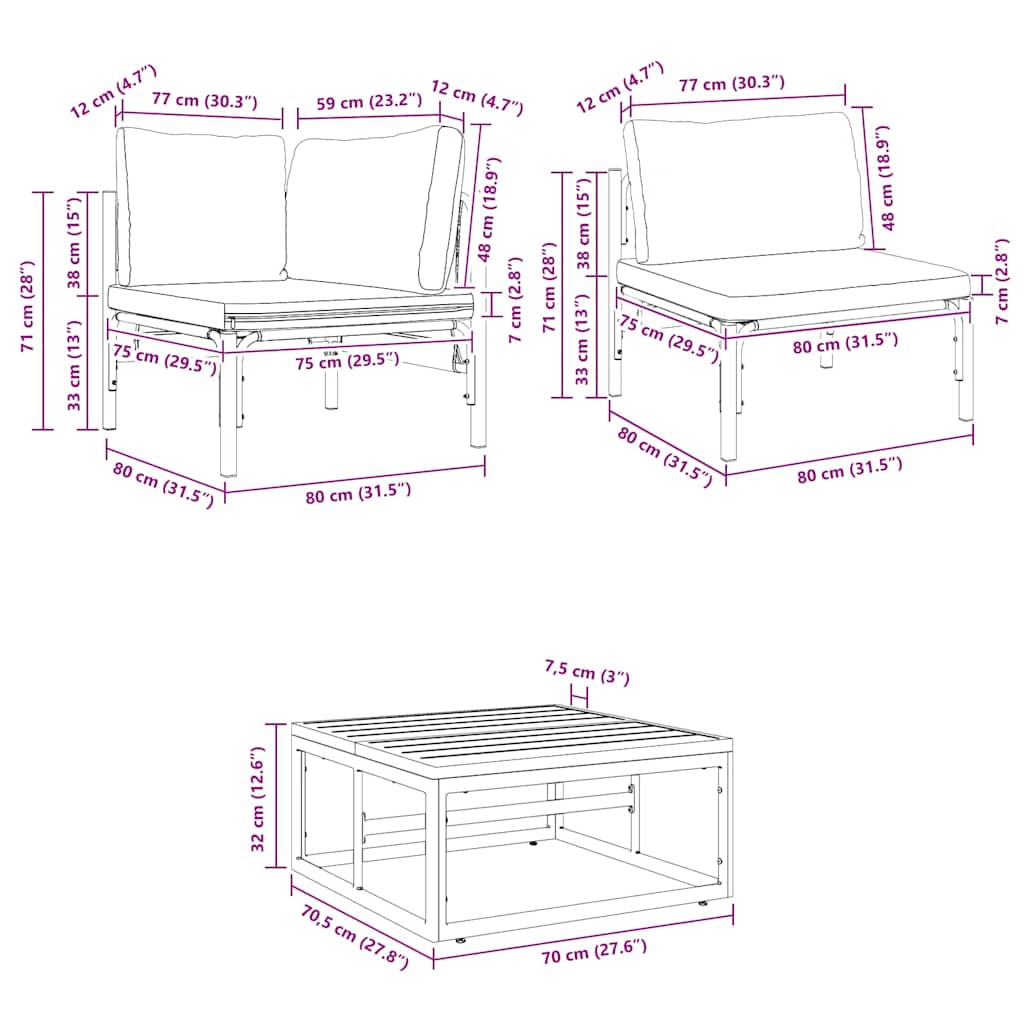 Conjunto de sofás de jardín con cojín 10 pcs Negro Acero