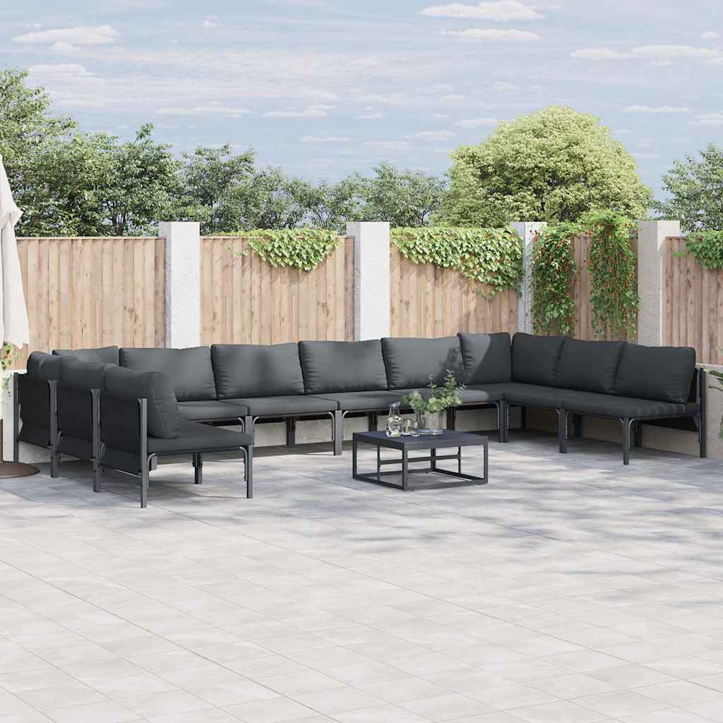 Conjunto de sofás de jardín con cojín 10 pcs Negro Acero