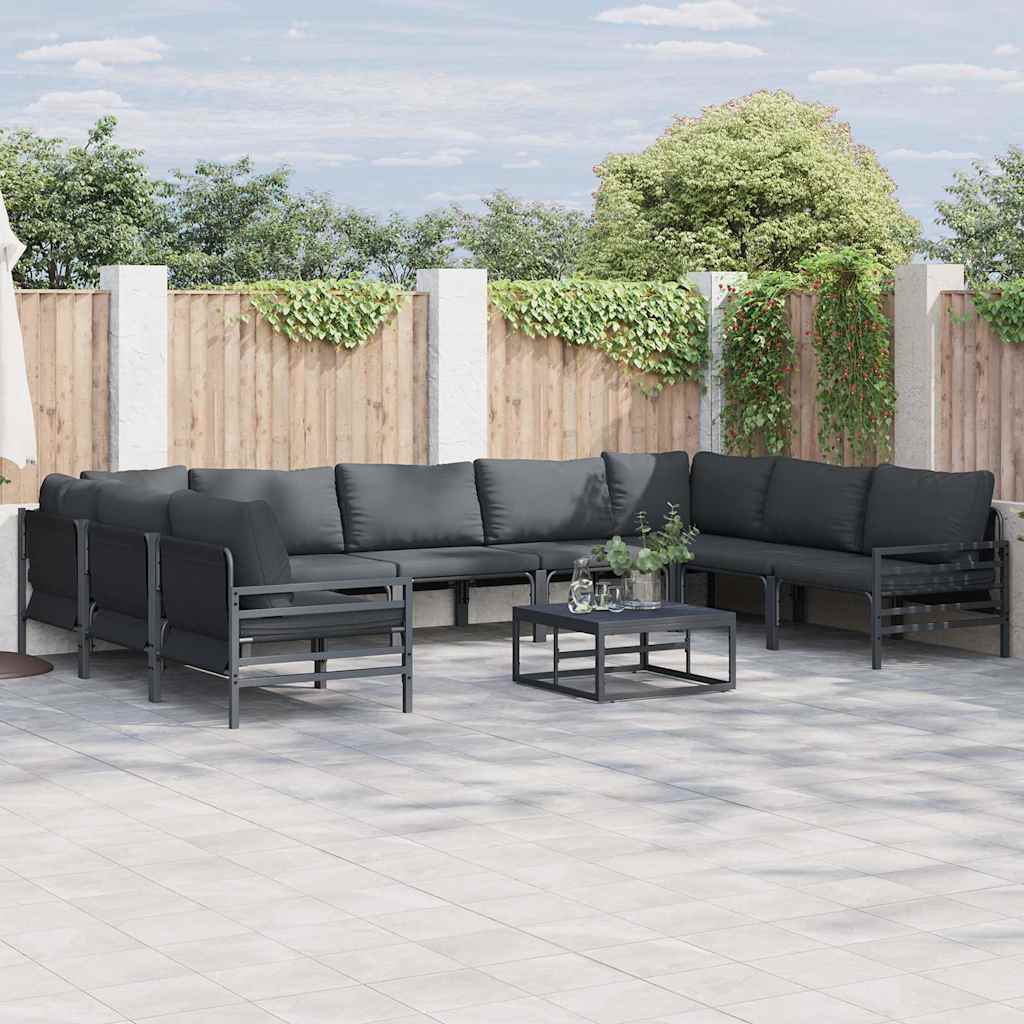 Conjunto de sofás de jardín con cojín 10 pcs Negro Acero