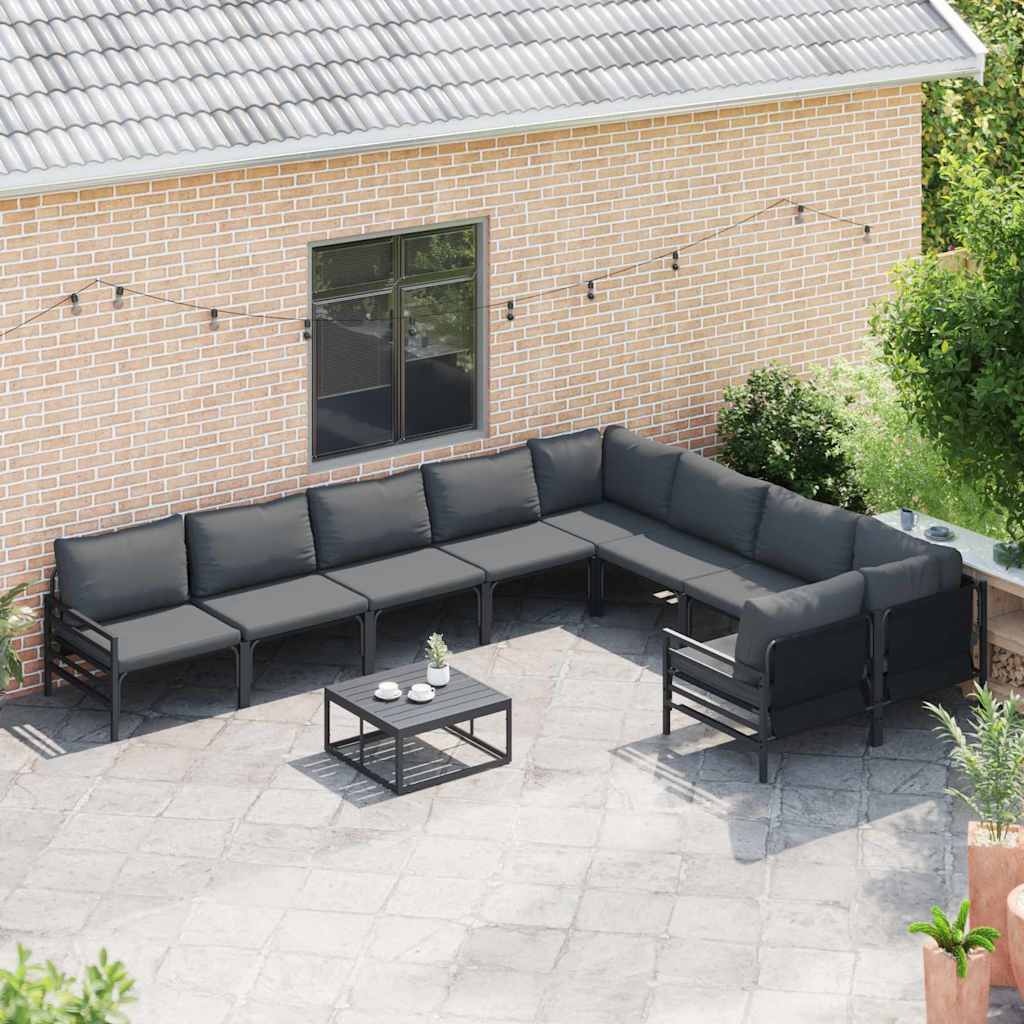 Conjunto de sofás de jardín con cojín 10 pcs Negro Acero