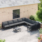 Conjunto de sofás de jardín con cojín 10 pcs Negro Acero