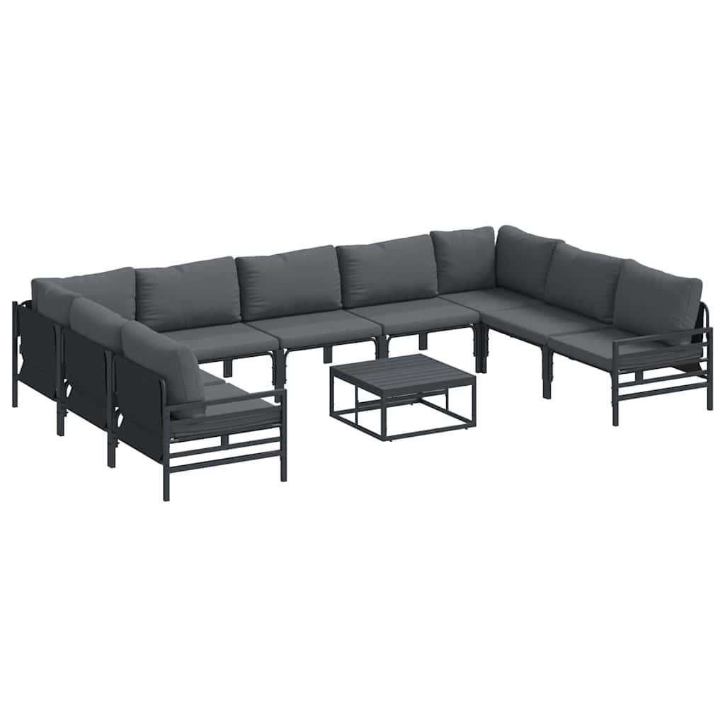 Conjunto de sofás de jardín con cojín 10 pcs Negro Acero