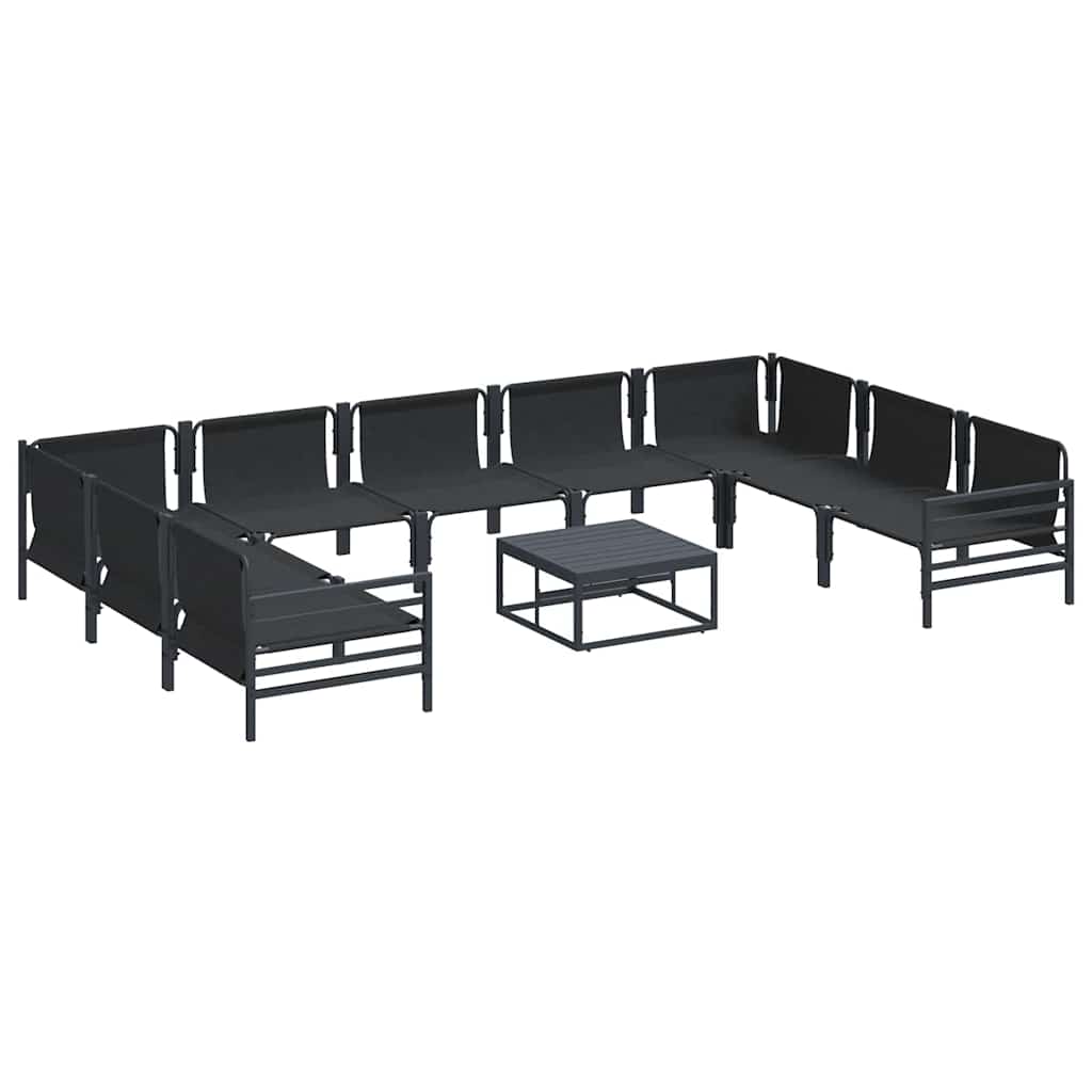 Conjunto de sofás de jardín con cojín 10 pcs Negro Acero