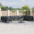 Conjunto de sofás de jardín con cojín 10 pcs Negro Acero