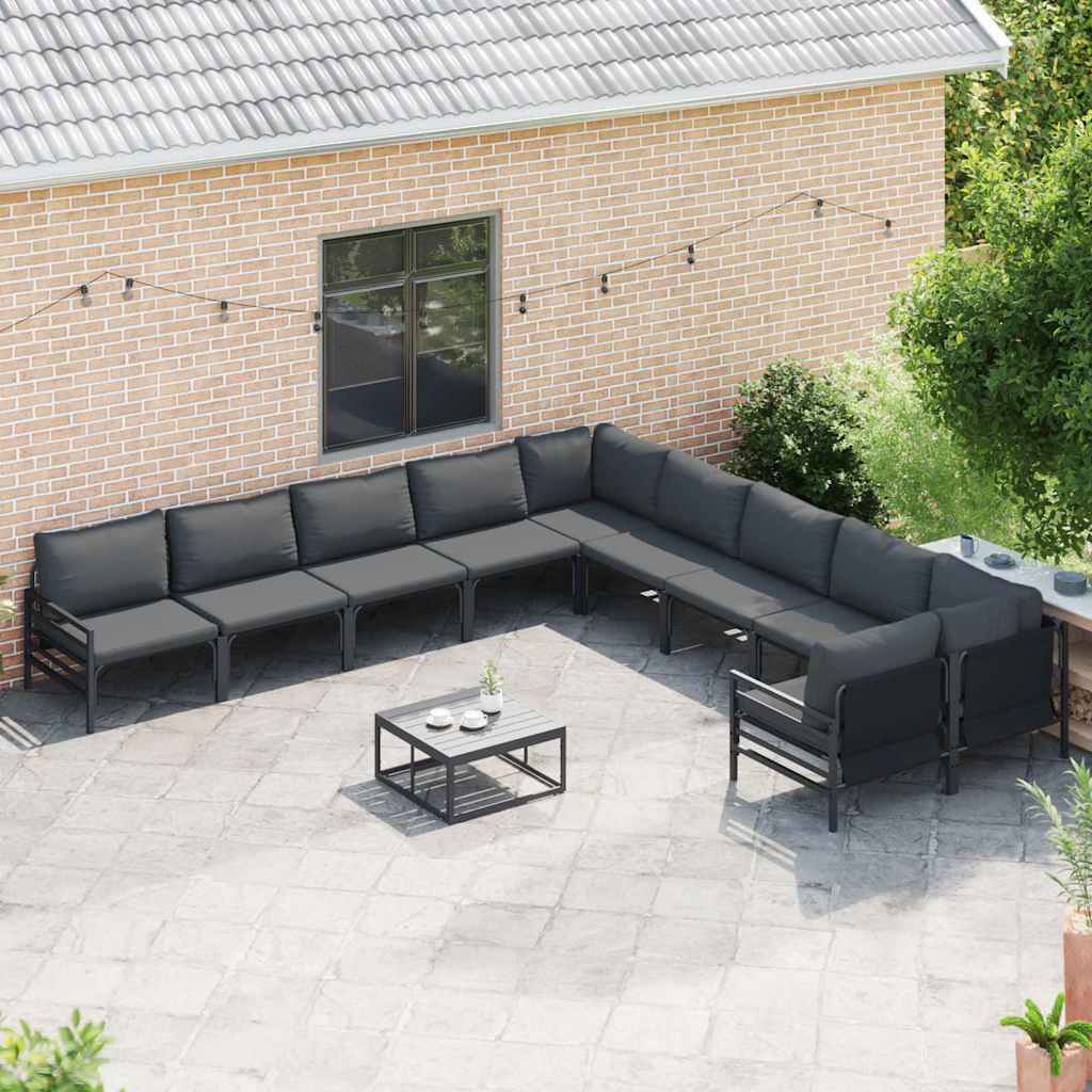 Conjunto de sofás de jardín con cojín 10 pcs Negro Acero
