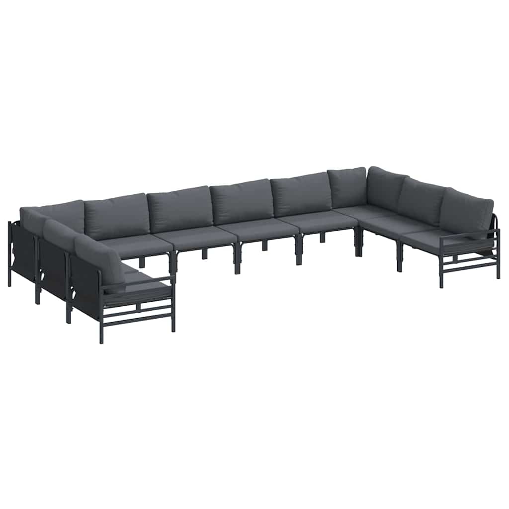 Conjunto de sofás de jardín con cojín 10 pcs Negro Acero