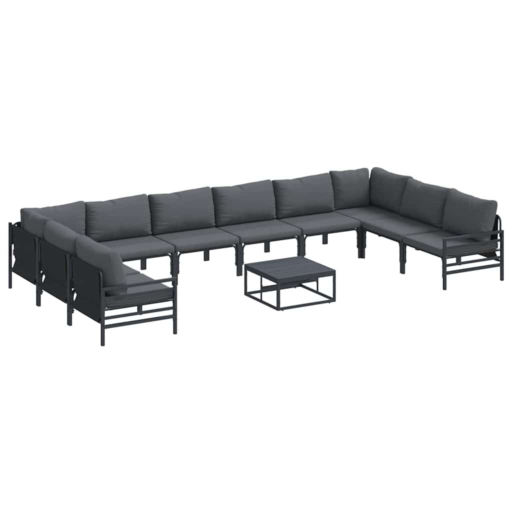 Conjunto de sofás de jardín con cojín 11 pcs Negro Acero