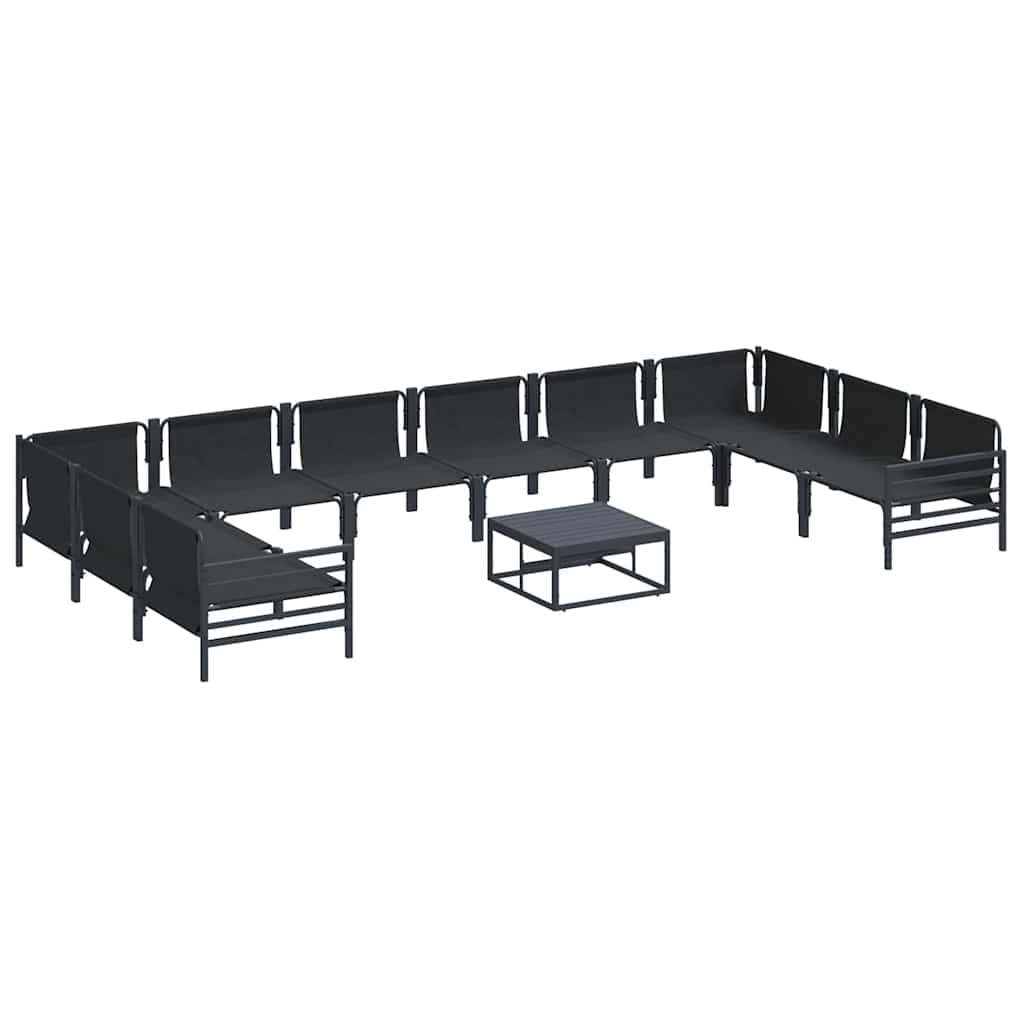 Conjunto de sofás de jardín con cojín 11 pcs Negro Acero