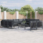 Conjunto de sofás de jardín con cojín 11 pcs Negro Acero
