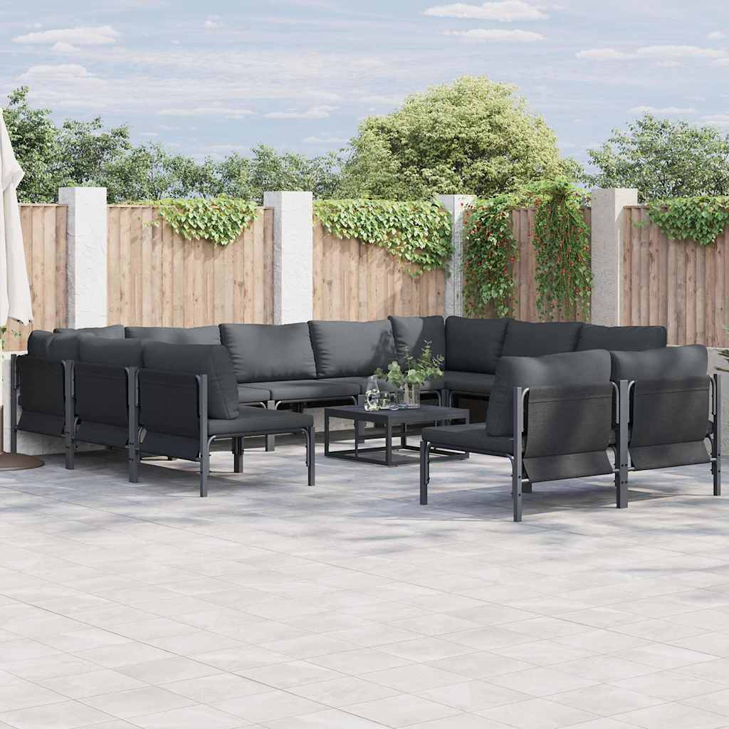 Conjunto de sofás de jardín con cojín 11 pcs Negro Acero