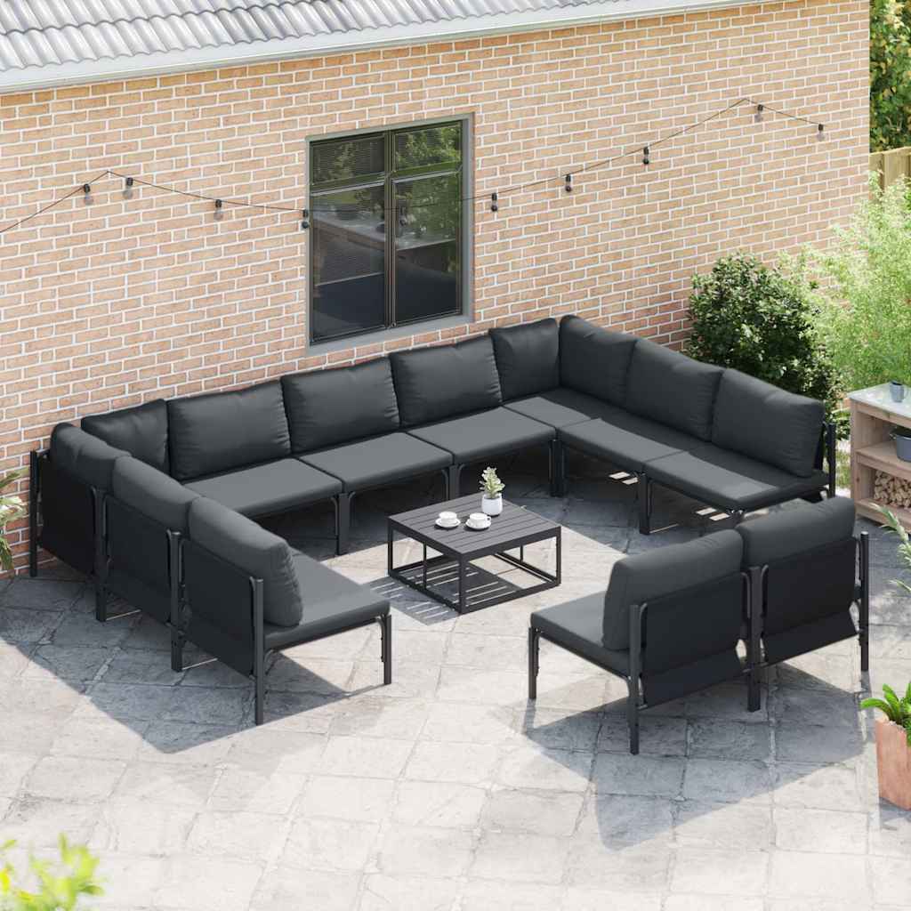 Conjunto de sofás de jardín con cojín 11 pcs Negro Acero