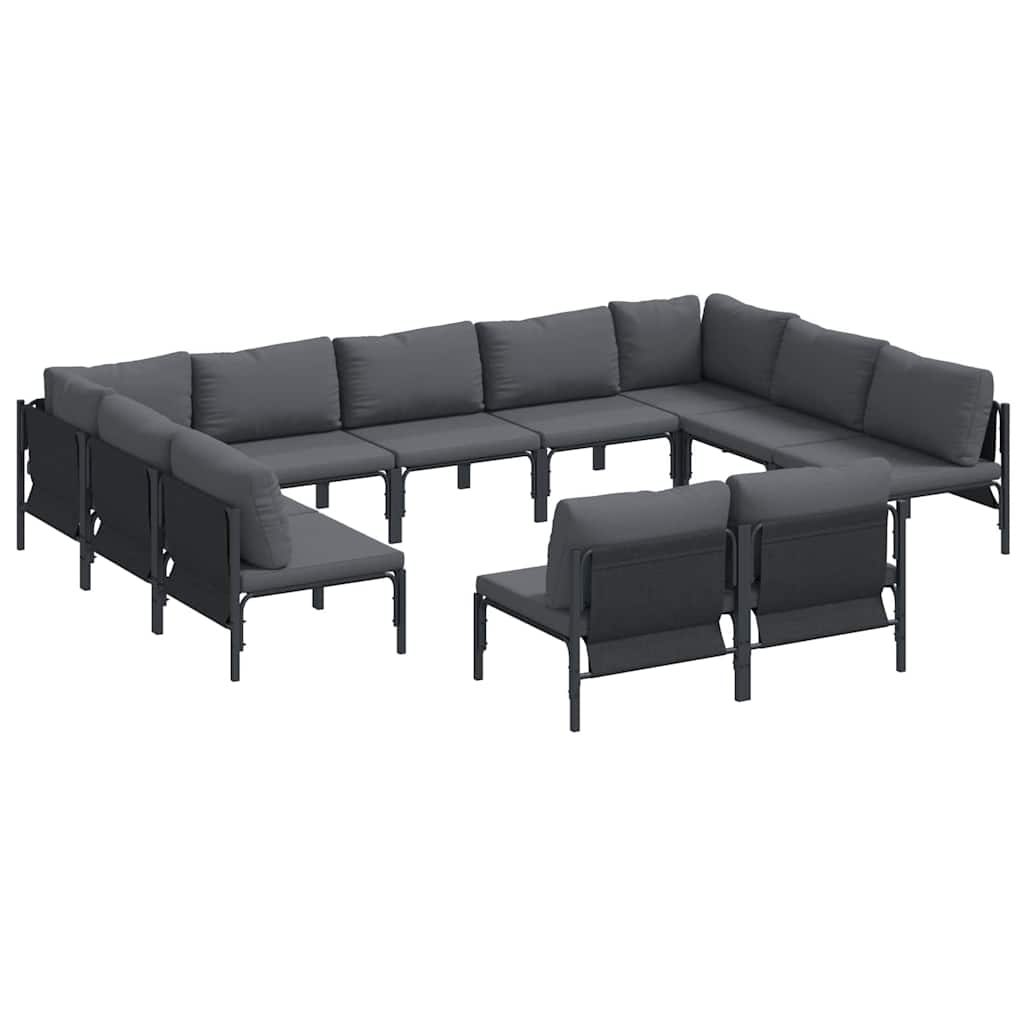 Conjunto de sofás de jardín con cojín 11 pcs Negro Acero