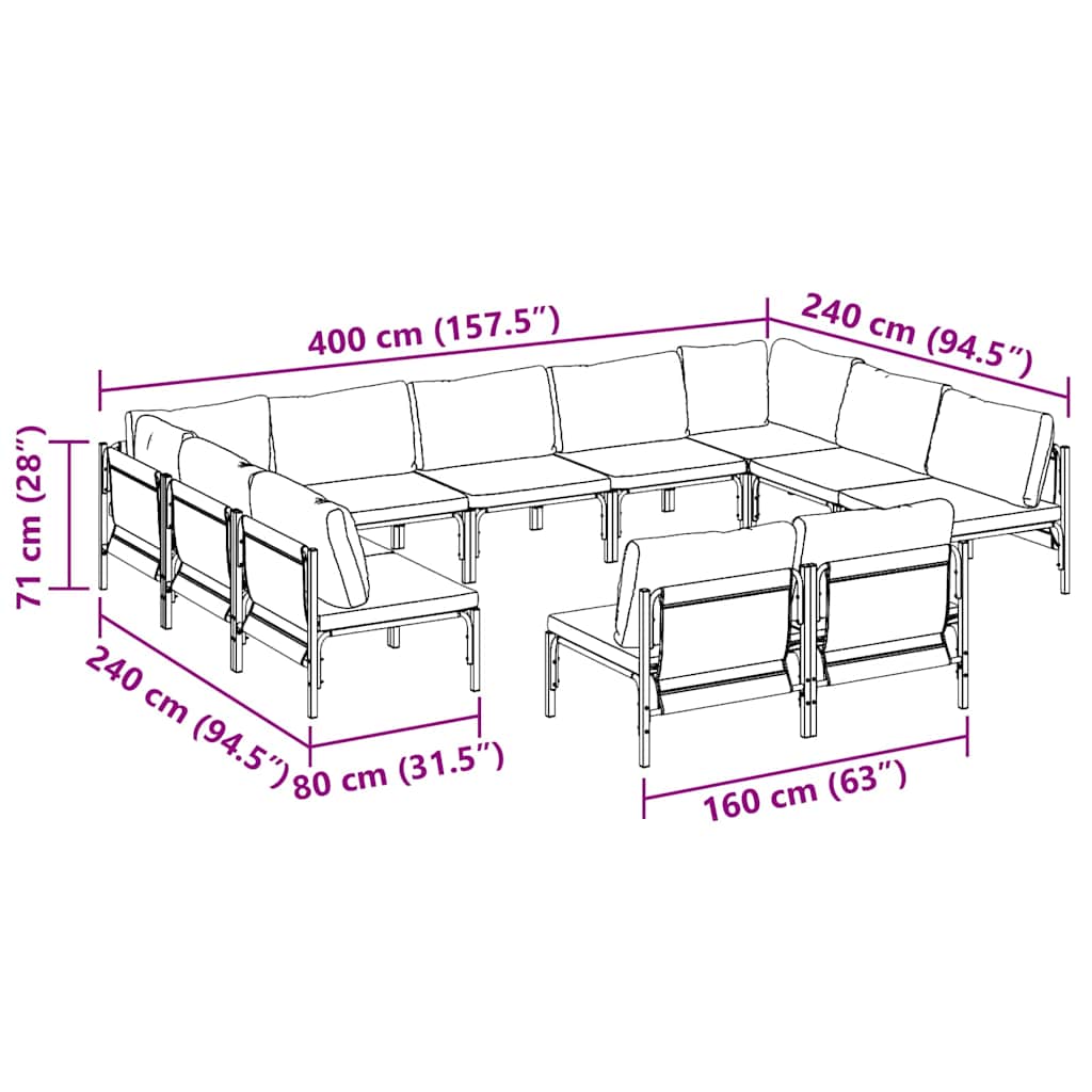 Conjunto de sofás de jardín con cojín 11 pcs Negro Acero
