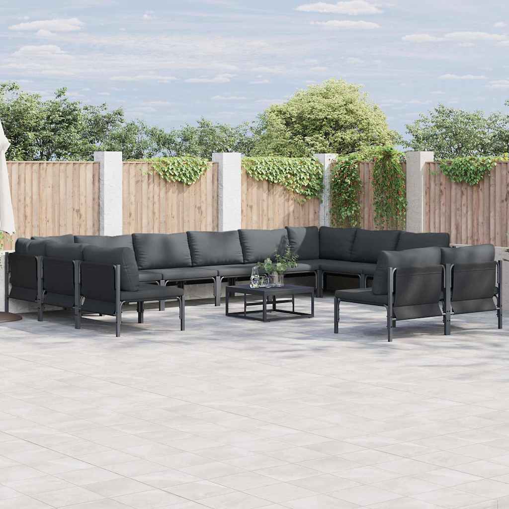 Conjunto de sofás de jardín con cojín 12 pcs Negro Acero