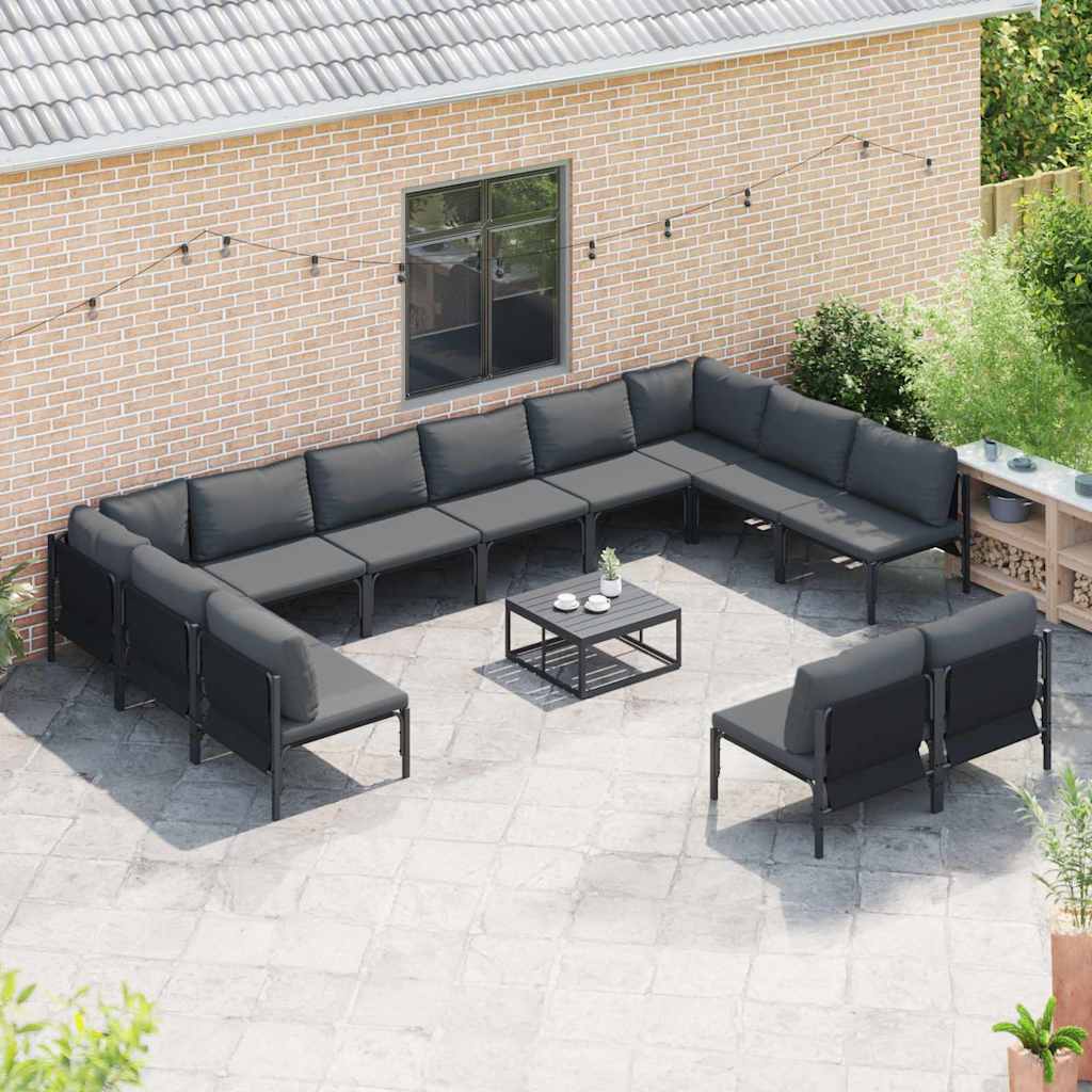 Conjunto de sofás de jardín con cojín 12 pcs Negro Acero