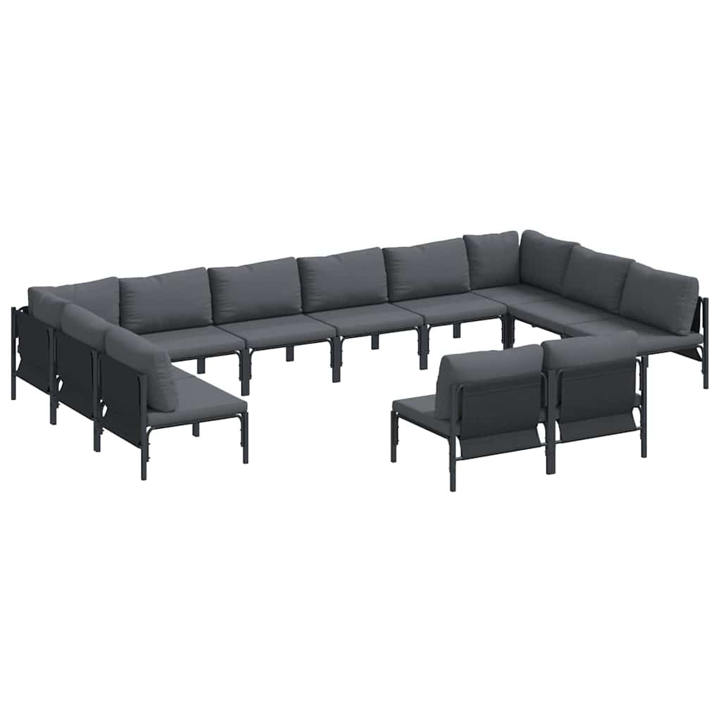 Conjunto de sofás de jardín con cojín 12 pcs Negro Acero