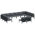 Conjunto de sofás de jardín con cojín 12 pcs Negro Acero