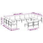 Conjunto de sofás de jardín con cojín 12 pcs Negro Acero