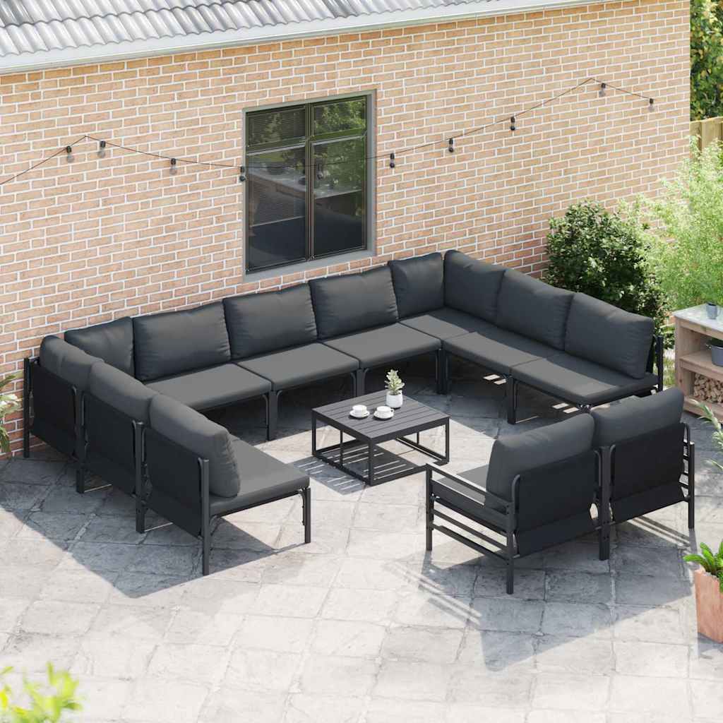 Conjunto de sofás de jardín con cojín 11 pcs Negro Acero
