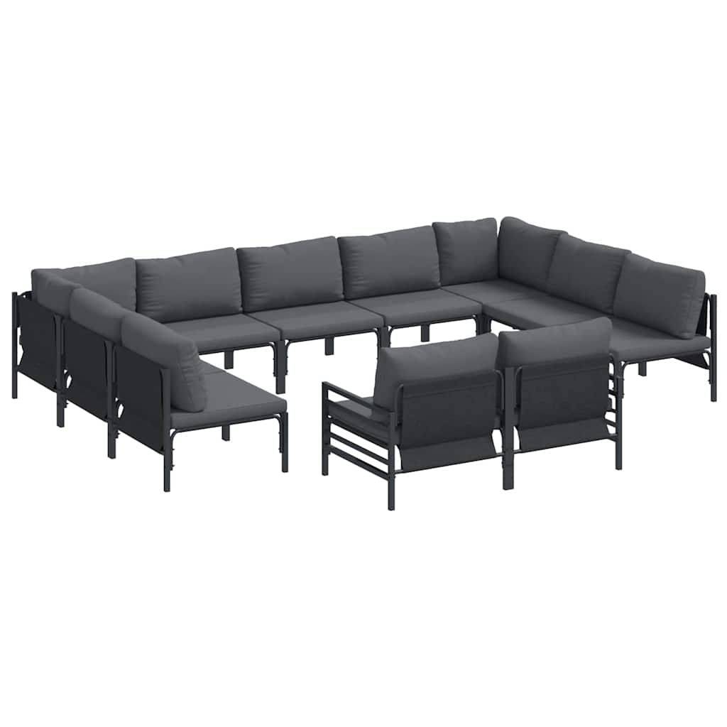 Conjunto de sofás de jardín con cojín 11 pcs Negro Acero