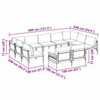 Conjunto de sofás de jardín con cojín 11 pcs Negro Acero