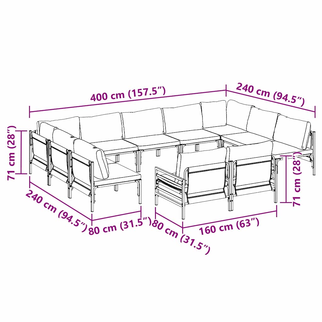 Conjunto de sofás de jardín con cojín 11 pcs Negro Acero