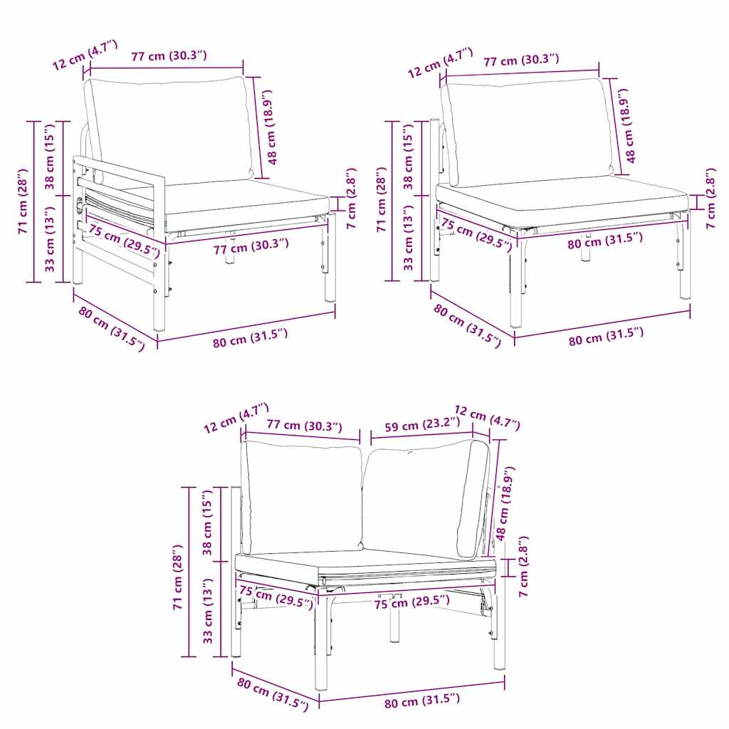 Conjunto de sofás de jardín con cojín 11 pcs Negro Acero
